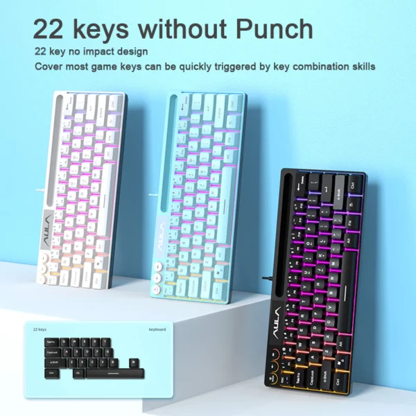 F3061 61Keys Wired RGB Gaming Keyboard Membrane Keyboard USB Interface to Connect Computer Notebook Mobile Phone Groove